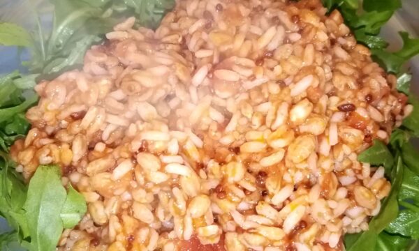 Nuova ricetta: Riso, farro, quinoa e semi di lino con sugo al pomodoro e rucola !!